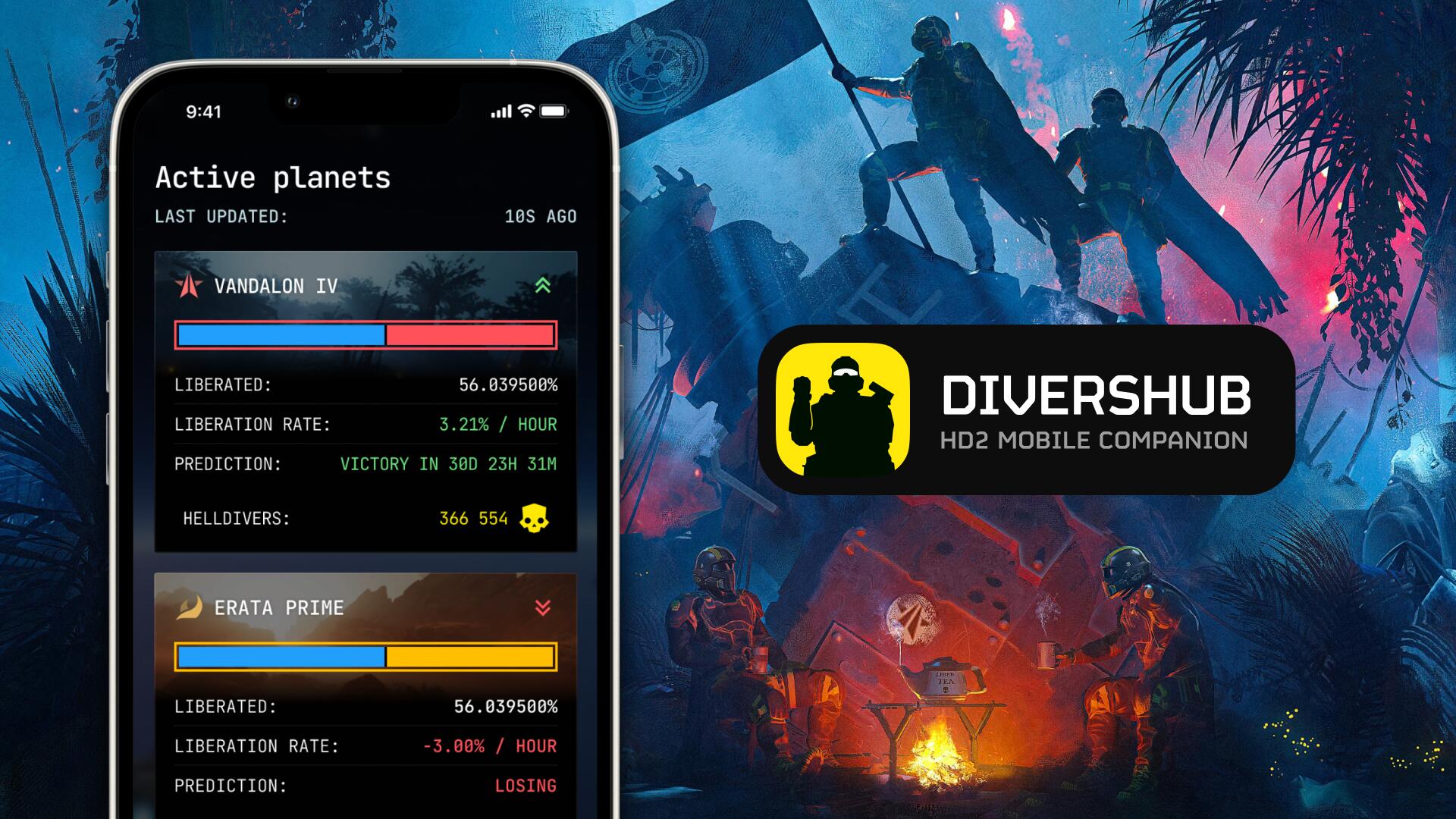 Discovery splash banner for DiversHub — Helldivers 2 Companion Discord server