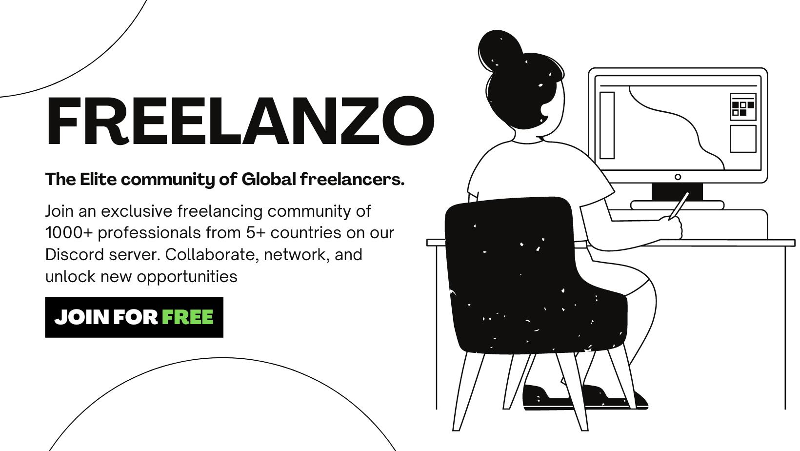 Discovery splash banner for Freelanzo | Hire • Jobs • Freelance Discord server