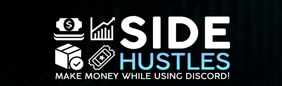 Discovery splash banner for SideHustle™ | Find Remote Work Make Money Online AI Gaming Roblox Community Passive Income Job WFH Discord server