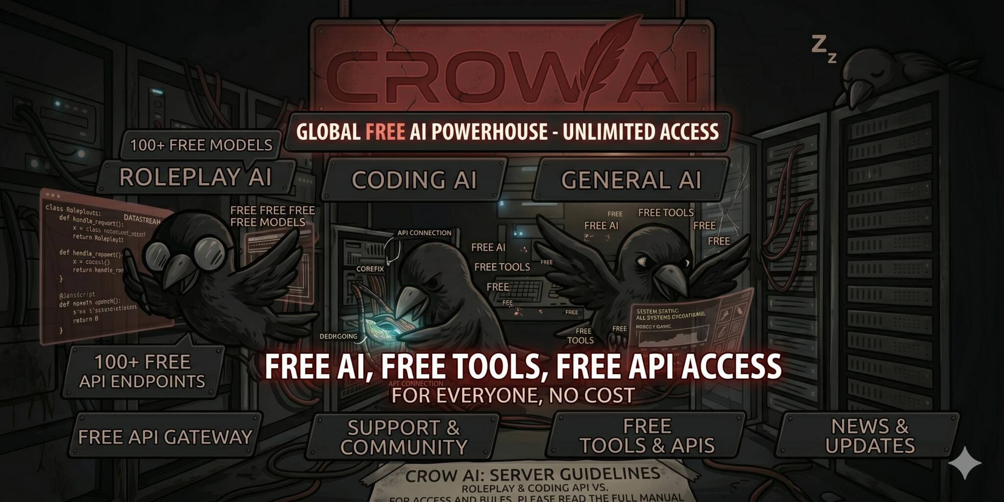 Discovery splash banner for Crow AI #Rising Discord server