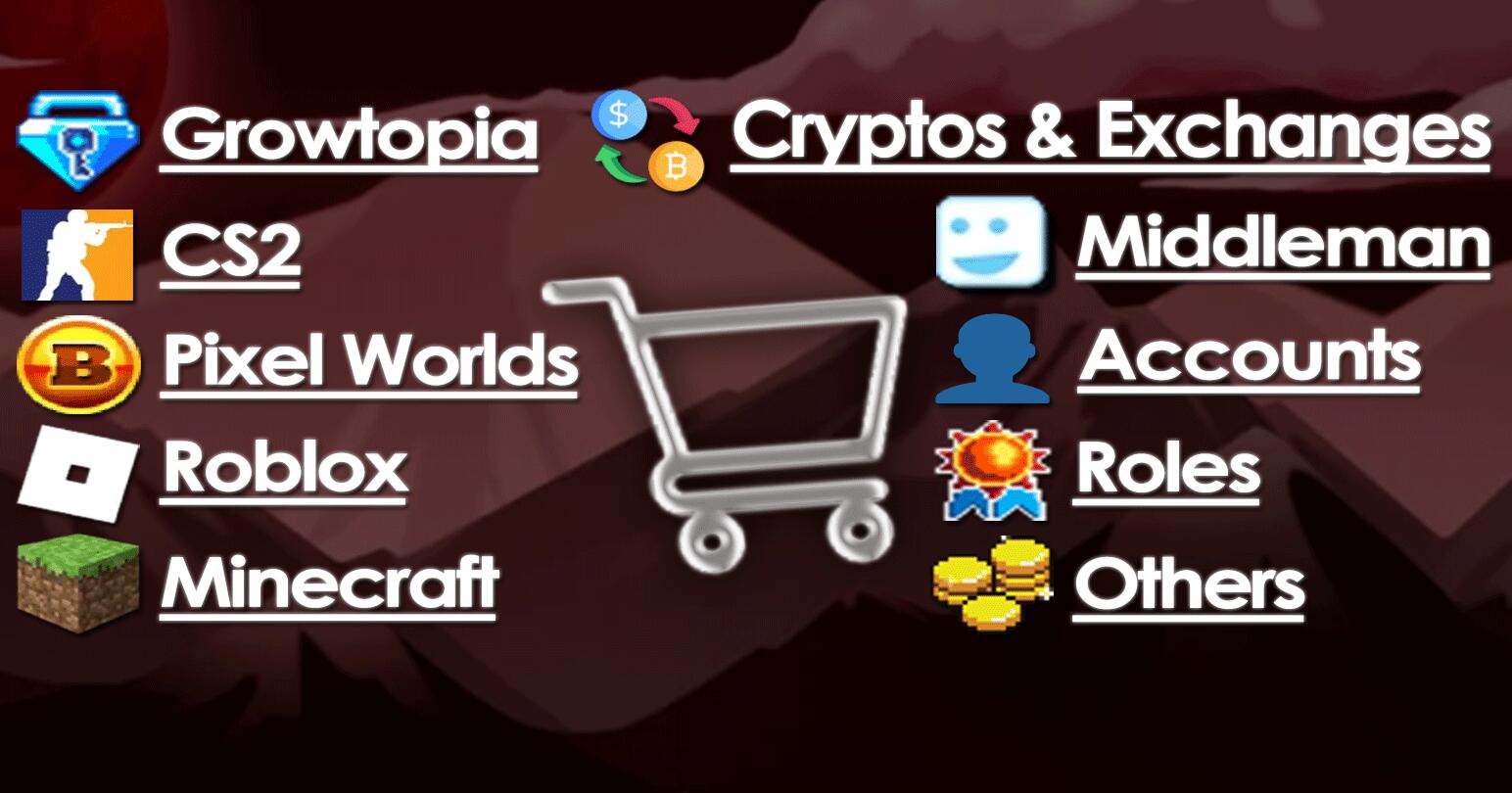 Discovery splash banner for TeamFlow Buy / Sell / Trade 🛒 Market Marketplace Growtopia CS2 Pixel Worlds Roblox Minecraft Crypto Discord server